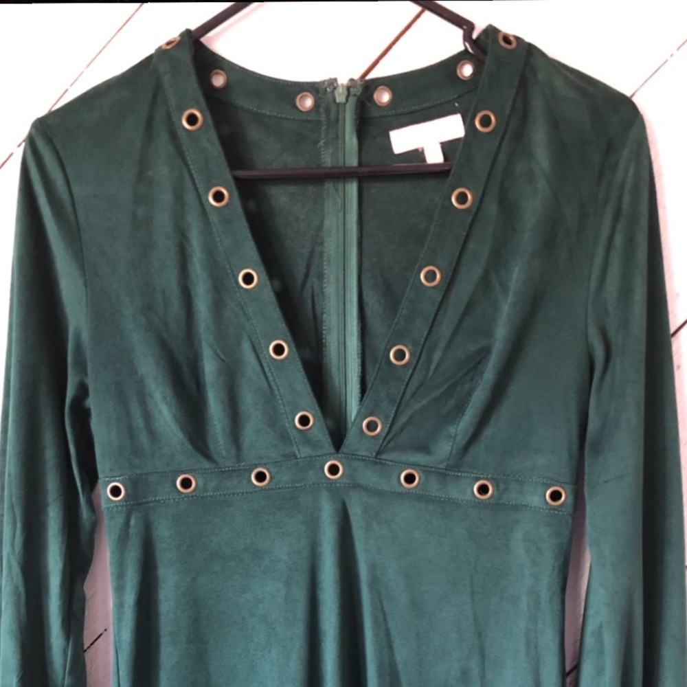 Renamed Faux Suede Eyelet Dress ~ Green ~ Small